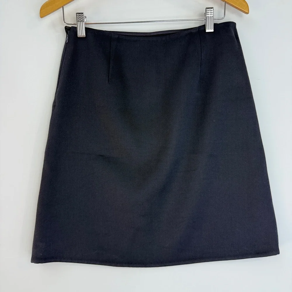 Prada Mini Skirt Womens IT 40 Black Cotton Wool Silk Patch A-Line Italy - Picture 7 of 16